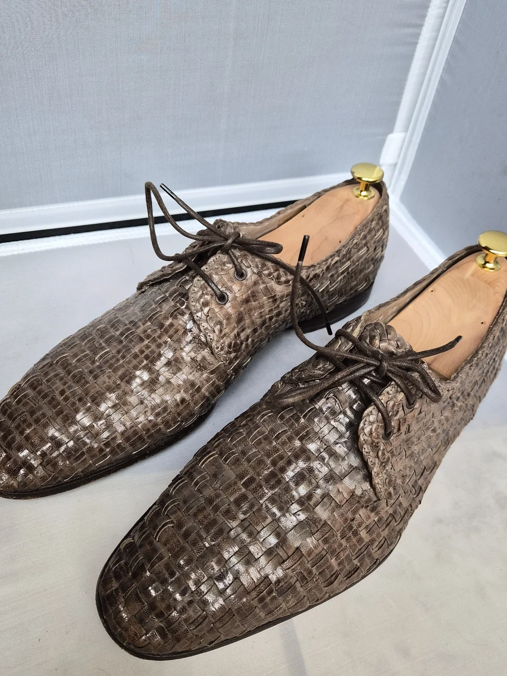 Vintage Santoni Woven Leather Derby Shoes Italian 10 F (Fits US Men's 11)